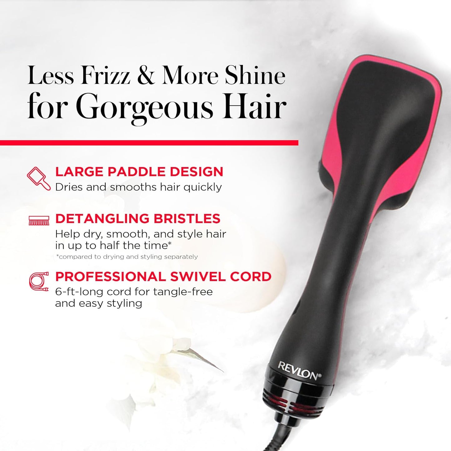 One-Step Hair Dryer and Styler, All-In-One Detangling and Straightener Brush for Salon-Quality Smooth, Straight Hair, More Shine and Less Frizz, Black