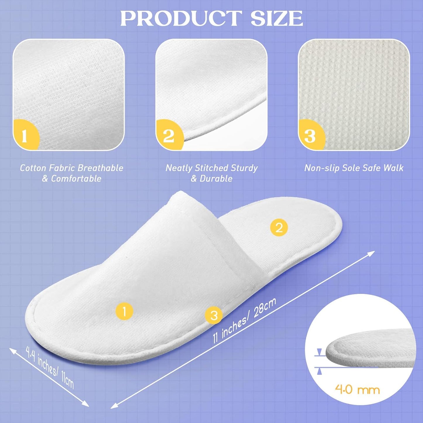 40 Pairs Disposable House Slippers for Guests Bulk Slipper Pack for Hotel Spa Travel Shoeless Home White Closed Toe