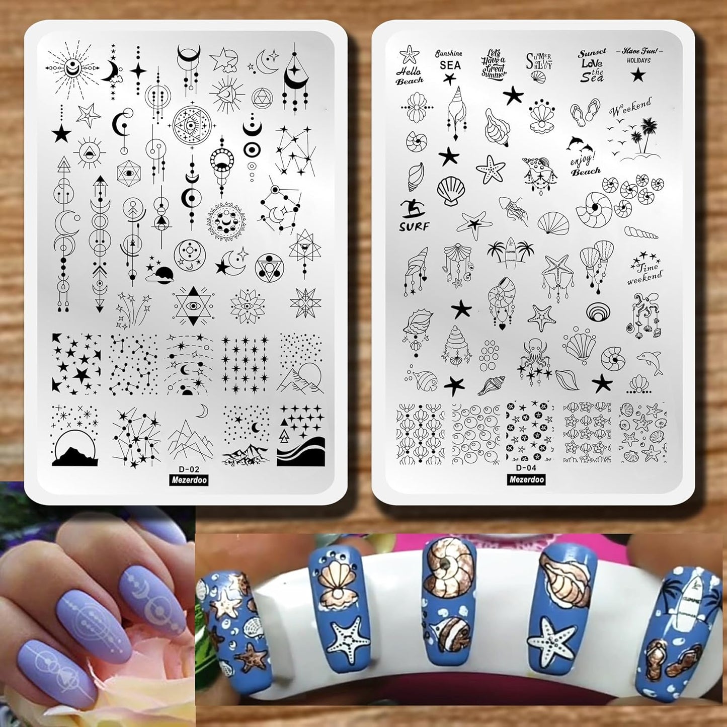 Swirl French Line Nail Stamping Plates Tip Stamp Plate Geometric Wave Stripes Snake Flower Art Stencils Printing Template 2Pcs Large Stainless Steel Tools 14.5×9.5Cm