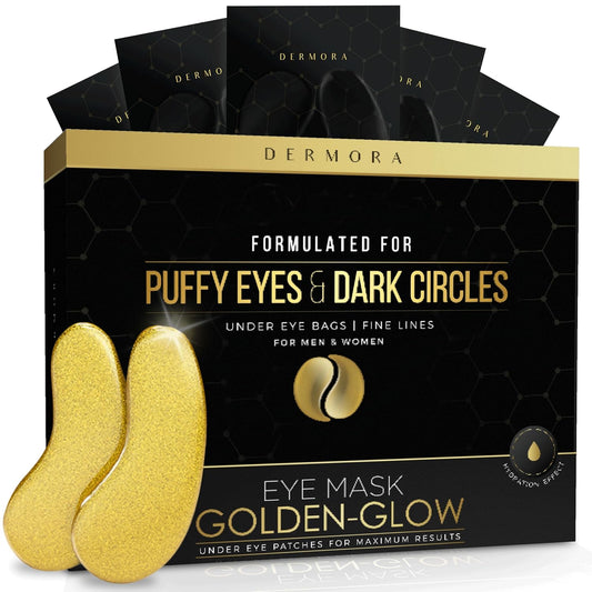 Golden Glow under Eye Patches (20 Pairs Eye Gels) - Rejuvenating Treatment for Dark Circles, Puffy Eyes, Refreshing, Revitalizing, Travel, Wrinkles