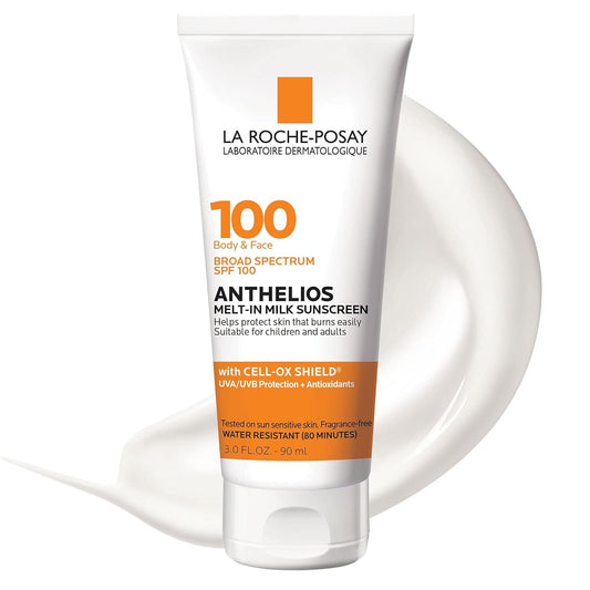 La Roche-Posay Anthelios Melt-In Milk Sunscreen SPF 100, Sunscreen for Body & Face, Broad Spectrum SPF + Antioxidants, Oil Free, for Sun Sensitive Skin, Oxybenzone Free