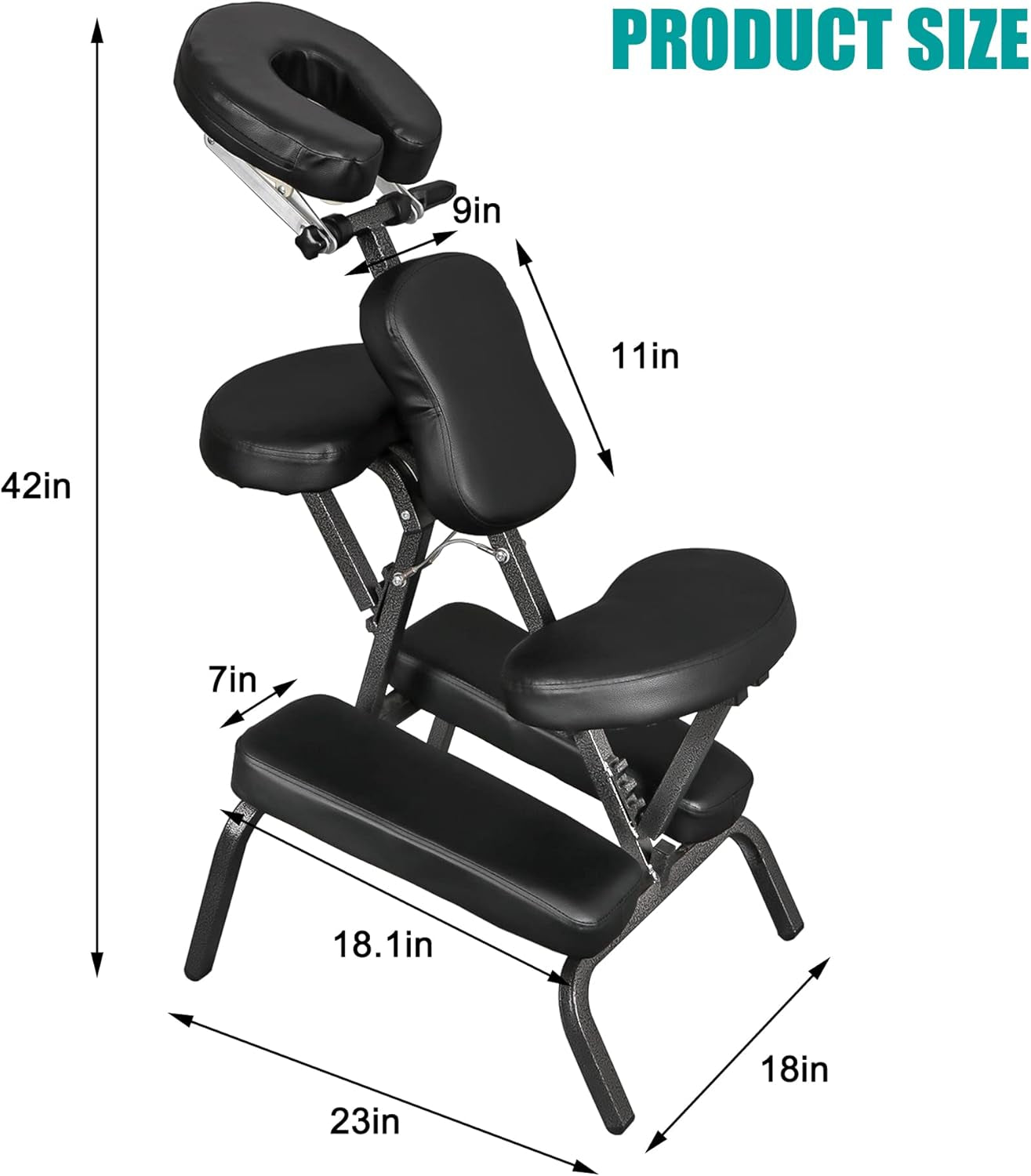 Portable Massage Chair Foldable Tattoo Therapy Chair 4 Inches Thickness Sponge Face Cradle Spa Salon Massage Chair (Black)