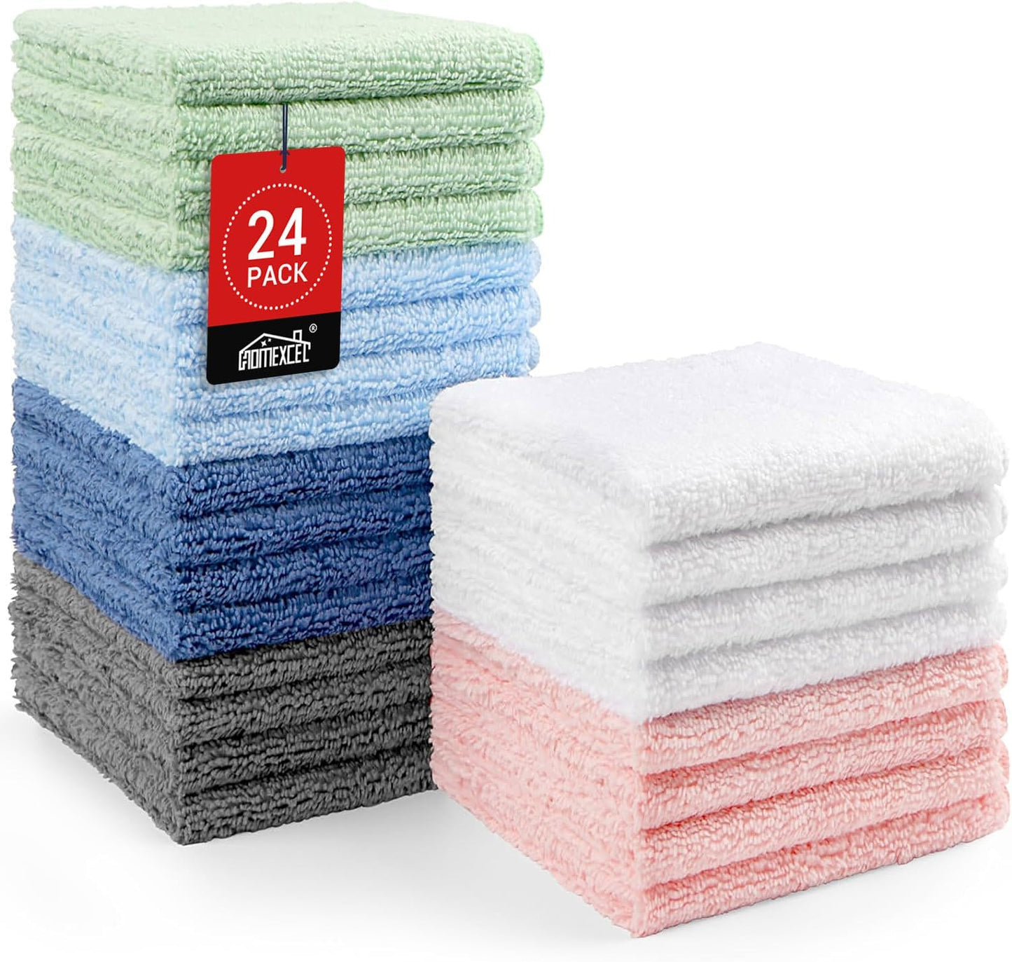 Microfiber Washcloths 12 Pack, Highly Absorbent and Soft Face Towel, Multi-Purpose Wash Cloths for Bathroom, Gym, Hotel, Spa and Kitchen, Multicolor 12X12 Inch