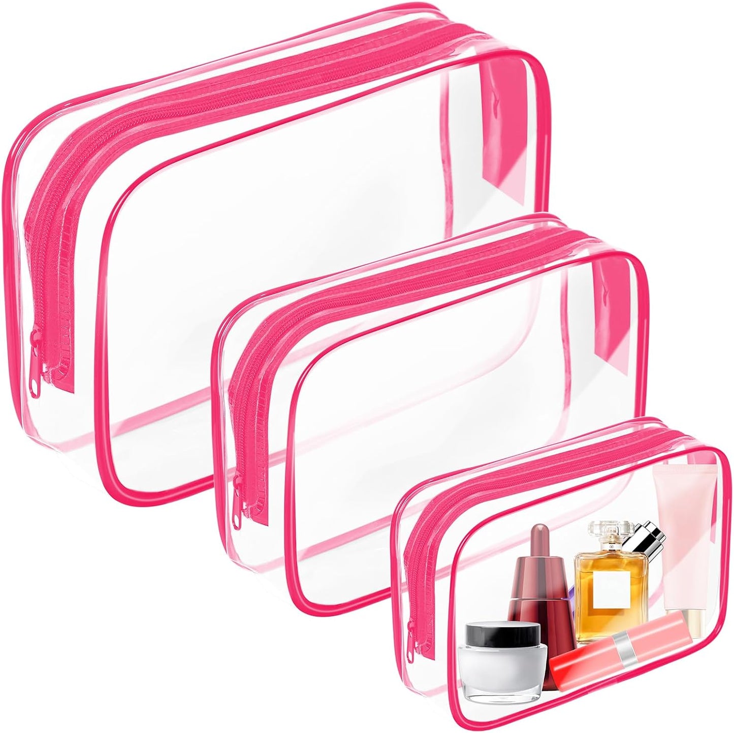 4 Pack Clear Toiletry Bag, Portable Travel Makeup Pouch with Zipper, TSA Approved Organizer, PVC Cosmetic for Airport Airline Compliant