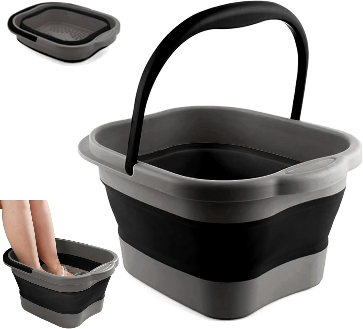 Collapsible Foot Tub Feet Soaking Spa Bath with Massager Acupoints for Circulation, Plastic Inflatable Feet Soak Basin Foldable Foot Soaker Bucket Footbath Bowl Tools for Men Adults, Black