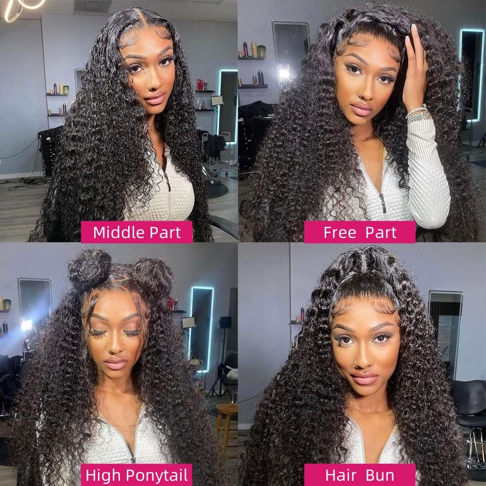 28 Inch Deep Wave Lace Front Wigs Human Hair Pre Plucked 13X4 HD Transparent Lace Frontal Wigs Human Hair 180% Density Deep Curly Glueless Wigs Human Hair for Women