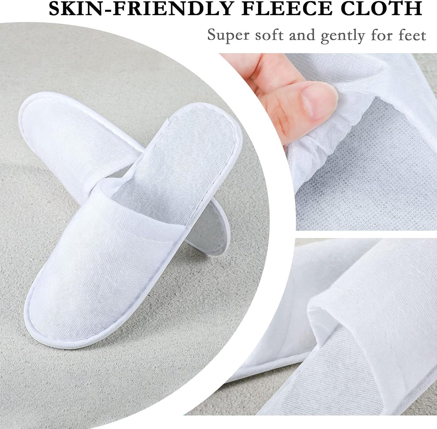 30 Pairs Disposable Slippers, White, Medium, Unisex-Adults, Closed Toe, Non-Slip, Spa, Hotel, Travel, Home, Sanitary, Breathable, Fleece Cloth, EVA