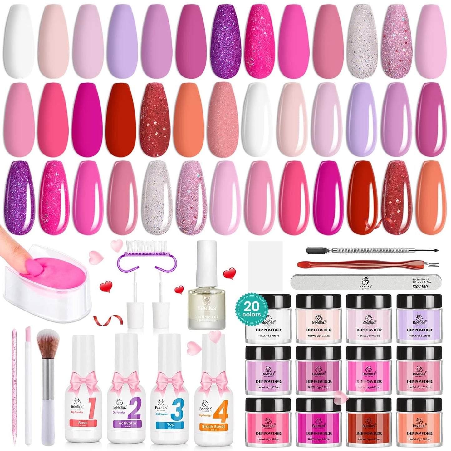 Beetles Dip Powder Liquid Set - 2 in 1 Dip Base & Top Coat and Activator, Dip Nail Liquid Set for Dipping Powders French Nail Design Dip Nail Kit Manicure Valentines Gift for Women, 0.51 Fl.Oz/Bot