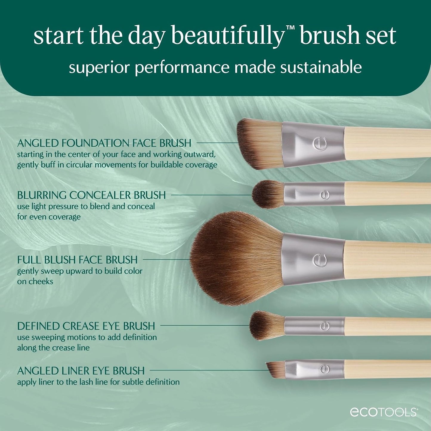 Makeup Brush Set for Eyeshadow, Foundation, Blush, and Concealer with Bonus Storage Case, Start the Day Beautifully, Travel Friendly, 6 Piece Set