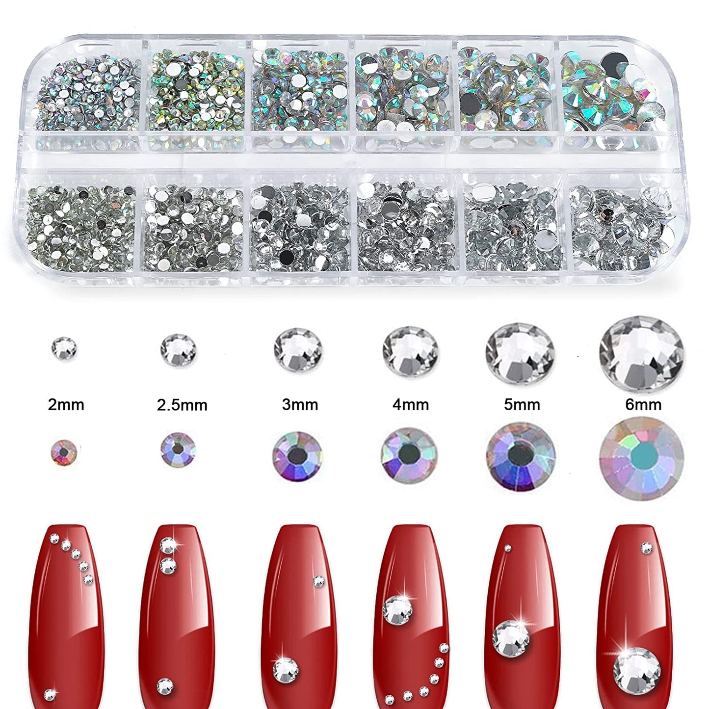 2784PCS Rhinestones Crystal AB Rhinestones for Nail with 5Pcs 3Ml B7000 Jewelry Glue and Pick up Tweezers and Nail Rhinestone Picker, Nail Art Tools,Stocking Stuffers Gifts for Women