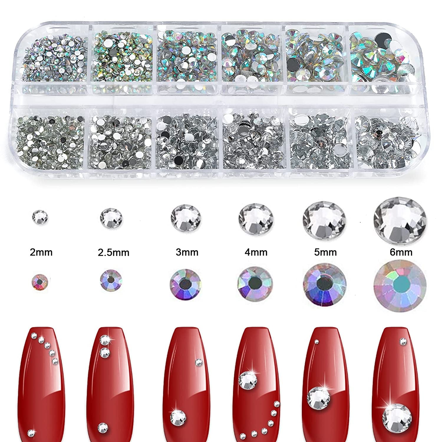 2784PCS Rhinestones Crystal AB Rhinestones for Nail with 5Pcs 3Ml B7000 Jewelry Glue and Pick up Tweezers and Nail Rhinestone Picker, Nail Art Tools,Stocking Stuffers Gifts for Women