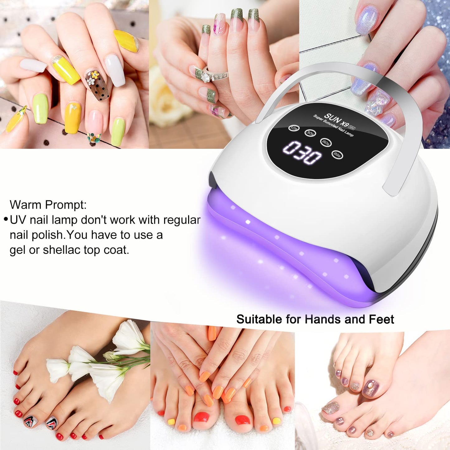 LED Nail Lamp 220W for Gel Nails Fast Curing Dryer with 57Pcs Lamp Beads 4 Timers Professional UV Light for Home Salon Nail Art Tools White