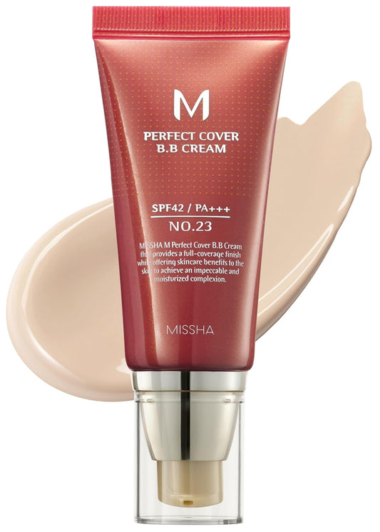 M Perfect Cover BB Cream No.23 Natural Beige for Light with Neutral Skin Tone SPF 42 PA+++ 1.69 Fl Oz - Tinted Moisturizer for Face with SPF