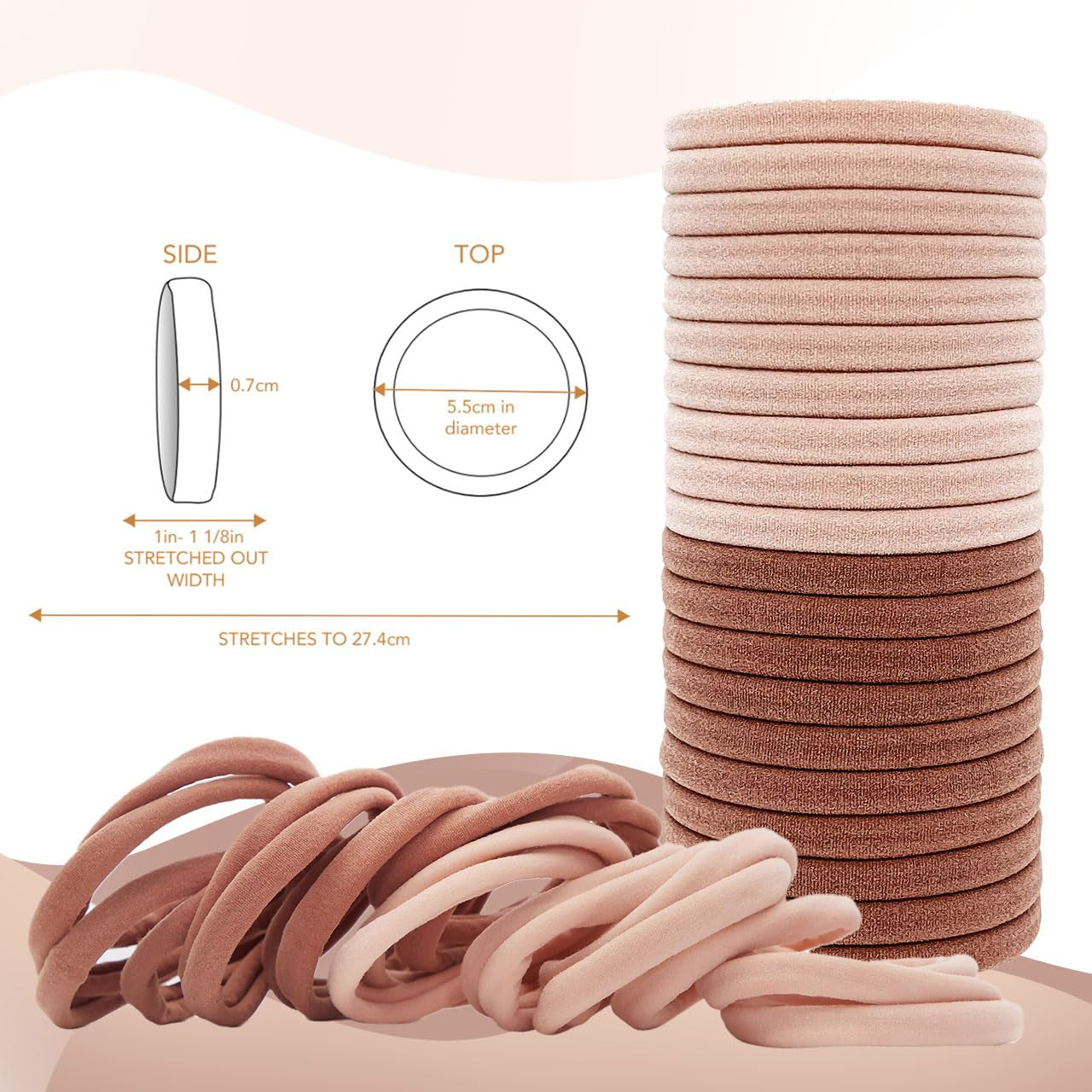 Nylon Hair Ties for Girls & Women - No Snag, Pain-Free Hair Ties No Damage Ideal for Ponytails, Updos & Braids, 20Pcs Blush