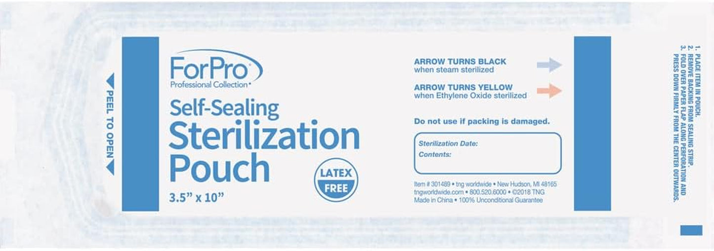 Self-Sealing Sterilization Pouches, Latex-Free, Color Changing Indicator, 3.5" W X 10" L, 200-Count