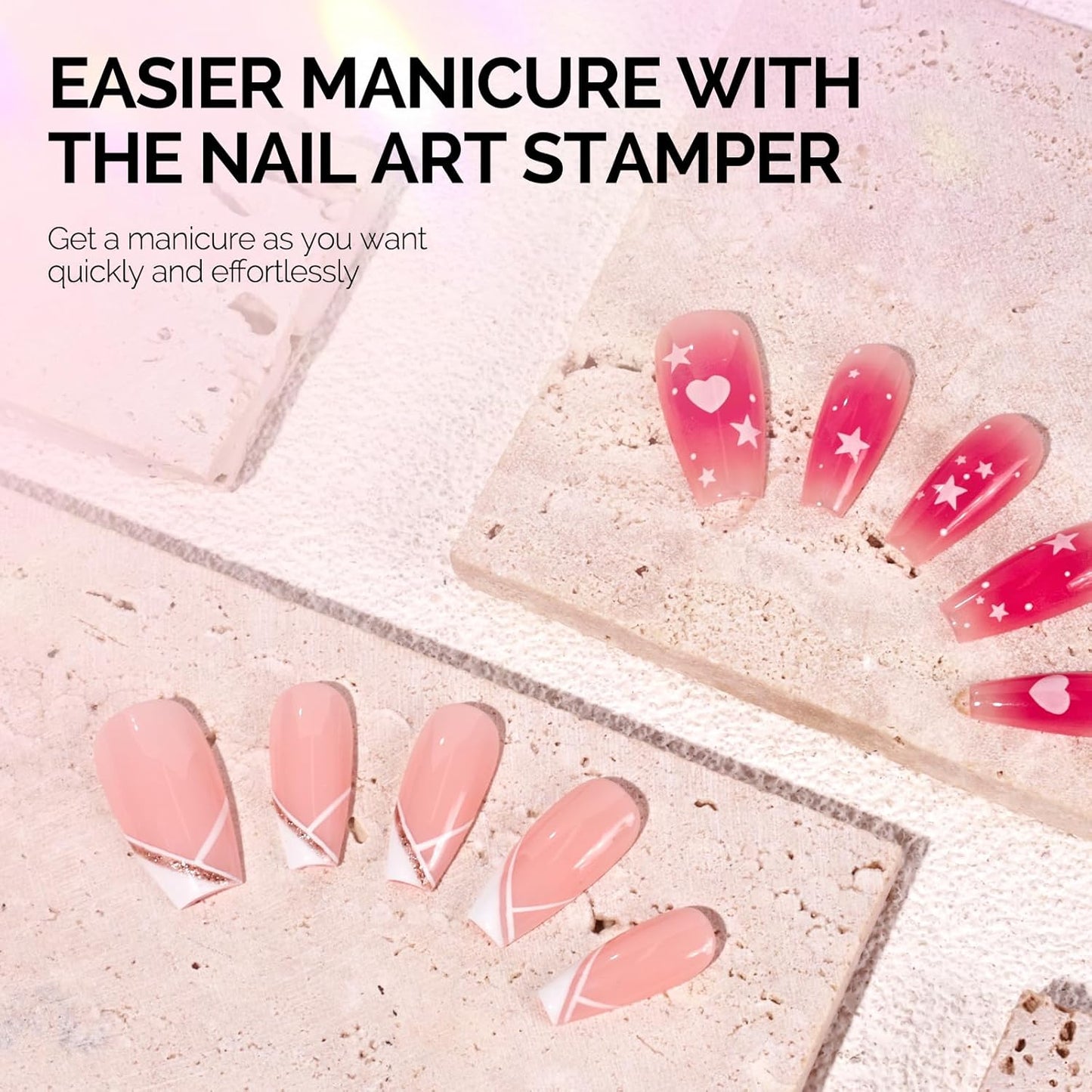 French Nail Stamper, Nail Stamper Kit, Silicone Nail Stamp, Long and Short Stampers with Scrapers, 4PCS Nail Stamper Tool for French Manicure DIY Home Nail Design Salon, Clear