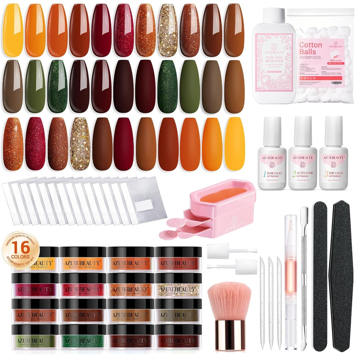 Valentine Dip Powder Nail Kit 16 Colors Glitter Pink Nail Dip Powder Kit with Top/Base Coat Activator Nail Remover Professional Dip Powder Liquid Set for Home Salon Gifts