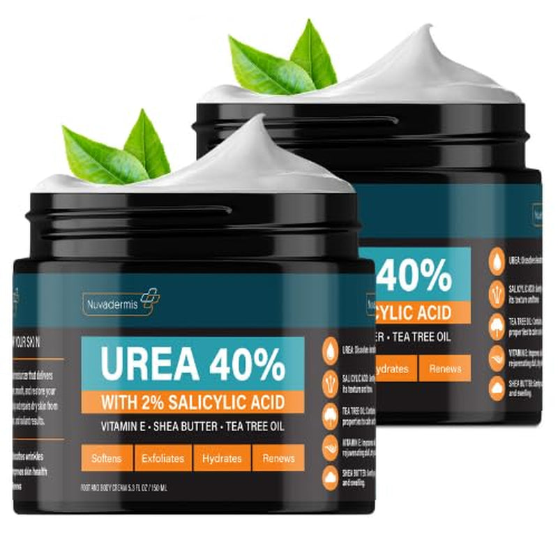 Urea Cream 40 Percent for Feet - 40% Urea Foot Repair Lotion - Maximum Strength for Dry Cracked Heels - 2% Salicylic Acid, Shea Butter, Tea Tree Oil, Vitamin E - 5.29 Oz Jar