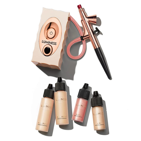 Air Icon Pro Airbrush System with 4-Piece Foundation Starter Kit, Medium Coverage - Quick, Easy & Long Lasting Application - Includes Silk 4-In-1 Foundation, Highlighter and Blush