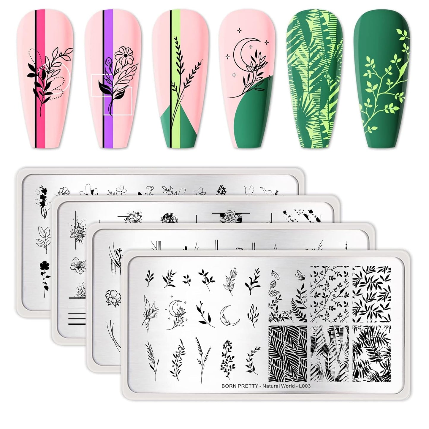 Nail Stamping Plates Set Plaid Flowers Leaves Lace Nail Art Image Plates Spring into Winter Stamp Templates Kit Image Manicuring DIY Printing Tools 8PCS