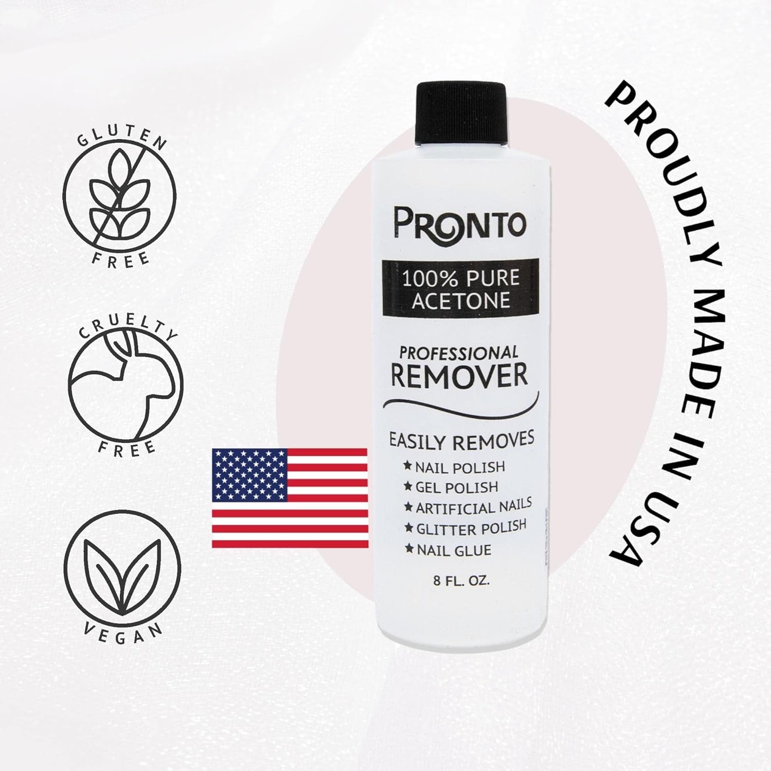 100% Pure Acetone - Quick, Professional Nail Polish Remover - for Natural, Gel, Acrylic, Sculptured Nails (8 FL. OZ.)