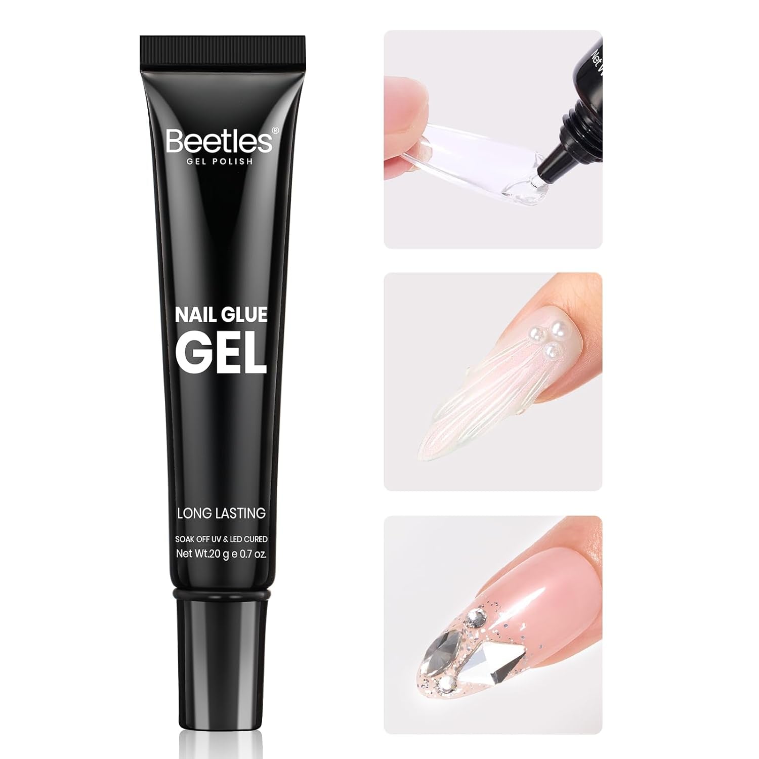 Beetles Gel X Nail Glue Gel 20G Solid Nail Glue Gel, 3 in 1 Soft Nail Tips Glue Gel Super Strong for Acrylic Nails Extension Fake Nails Art Rhinestone Glue Gel Uv Soak off Nail Gel Long Lasting