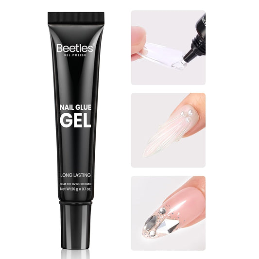 Beetles Gel X Nail Glue Gel 20G Solid Nail Glue Gel, 3 in 1 Soft Nail Tips Glue Gel Super Strong for Acrylic Nails Extension Fake Nails Art Rhinestone Glue Gel Uv Soak off Nail Gel Long Lasting