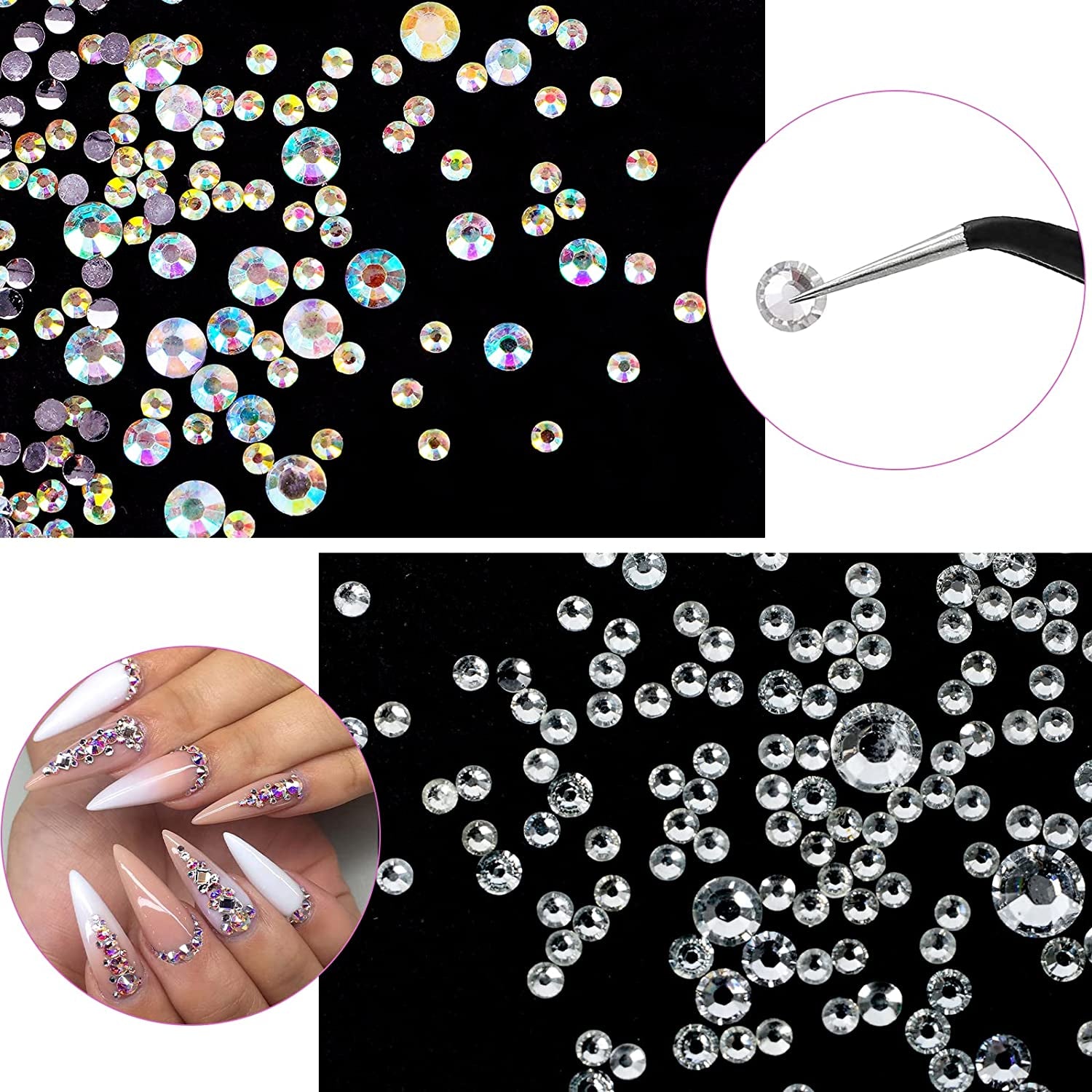 2784PCS Rhinestones Crystal AB Rhinestones for Nail with 5Pcs 3Ml B7000 Jewelry Glue and Pick up Tweezers and Nail Rhinestone Picker, Nail Art Tools,Stocking Stuffers Gifts for Women