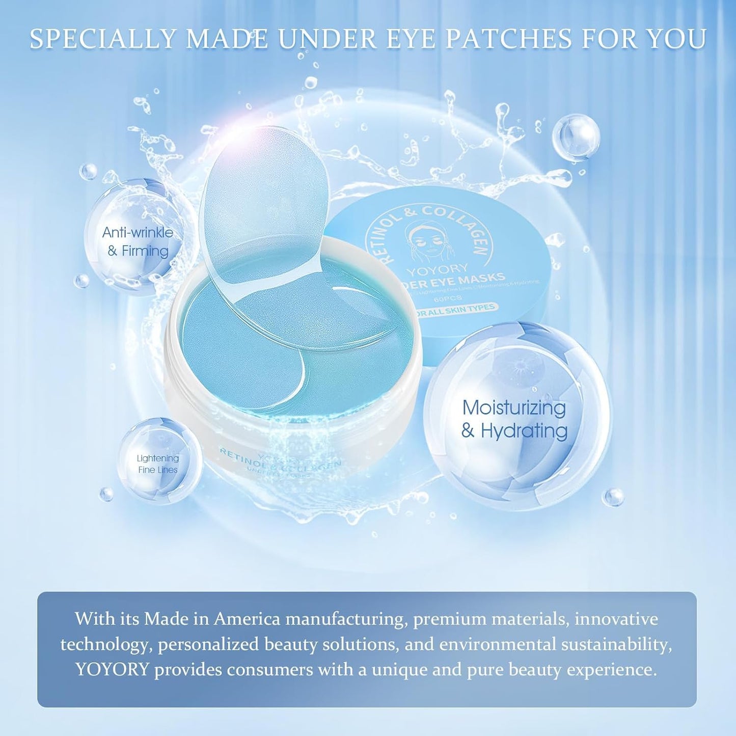 Under Eye Patches - Eye Gel Masks for Wrinkles, Dark Circles, Puffy Eyes, Fine Lines, Eye Bags Treatment with Hyaluronic Acid Collagen, Moisturizing Hydrating 60Pcs,Blue