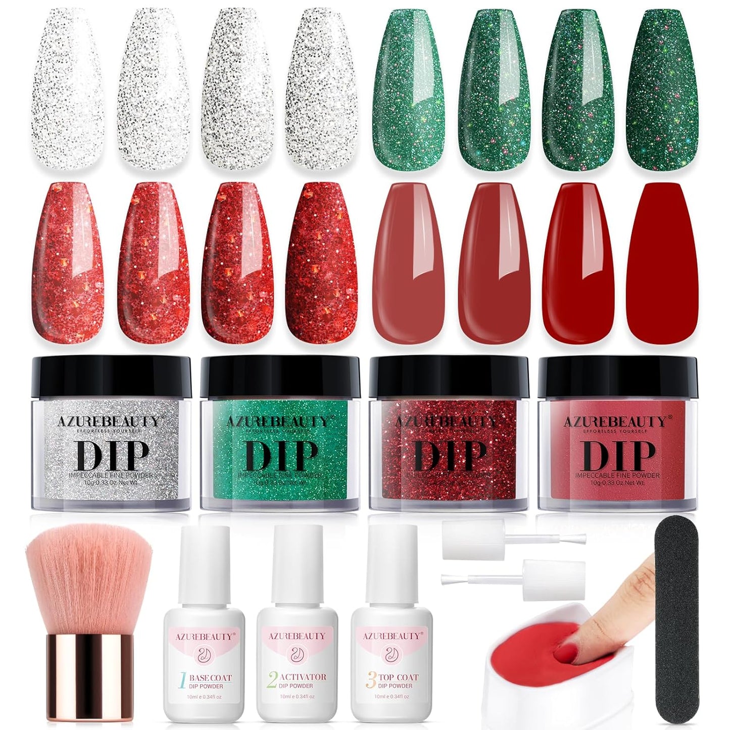 Dip Powder Nail Kit Starter, All Season Nude Skin Glitter 4 Colors Dipping Powder Liquid Set Recycling Tray with Base & Top Coat Activator for French Nail Art Manicure Salon DIY at Home.