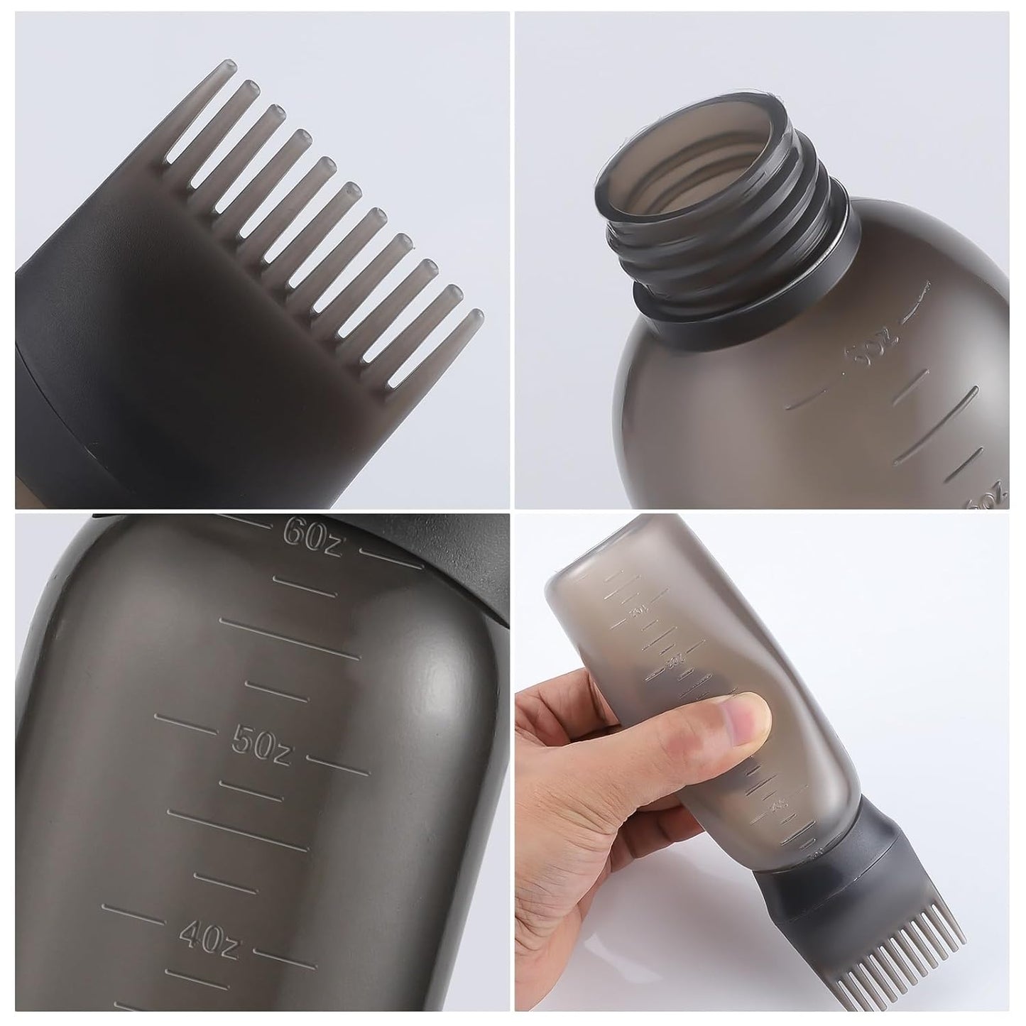 2 Pack Root Comb Applicator Bottle 6 Ounce Oil Applicator for Hair Dye, Black Hair Oiling Bottle Applicator Brush with Graduated Scale