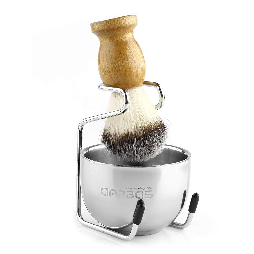 Shaving Brush Set for Men 3In1 Vegan Style Synthetic Badger Hair Brush, Stainless Steel Shaving Stand and Bowl Perfect for Wet Close Shave