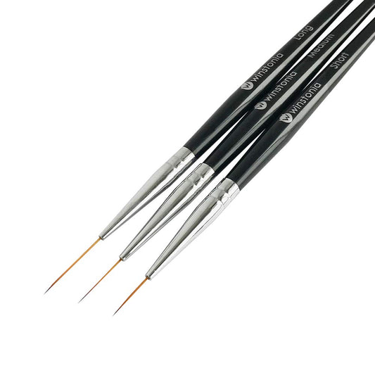 Striping Nail Art Brushes for Long Lines, Details, Fine Designs. 3 Pcs Striper Brushes with Caps - AMAZING TRIO