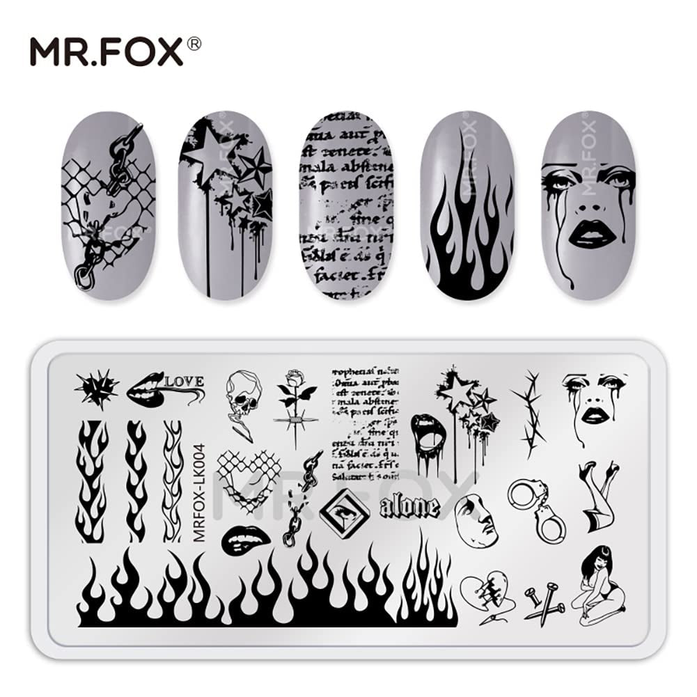 MRFOX 5 Pcs Nail Plates Stamping Set Marbled Punk Spider Web Heart Star Theme Leaf Nail Art DIY Stamping Template