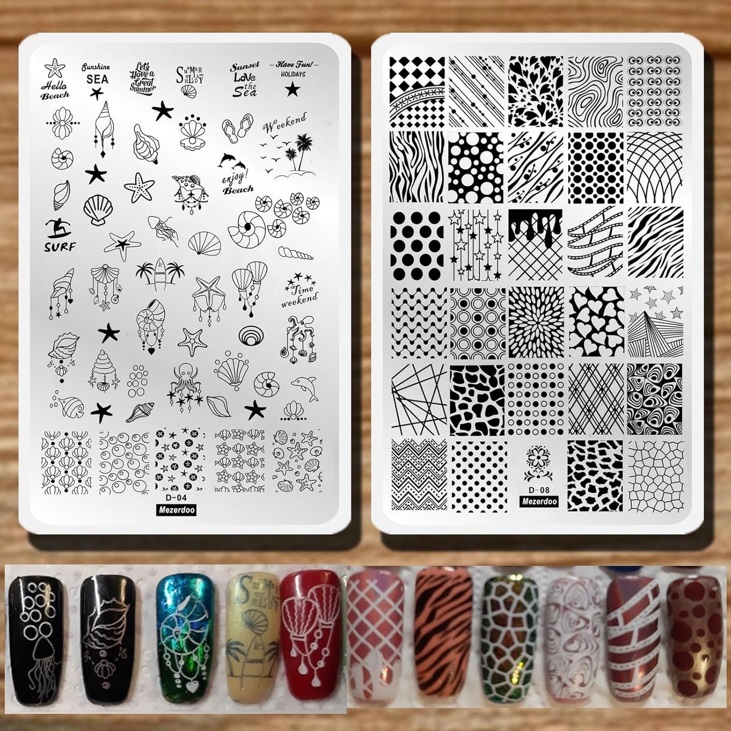 Swirl French Line Nail Stamping Plates Tip Stamp Plate Geometric Wave Stripes Snake Flower Art Stencils Printing Template 2Pcs Large Stainless Steel Tools 14.5×9.5Cm