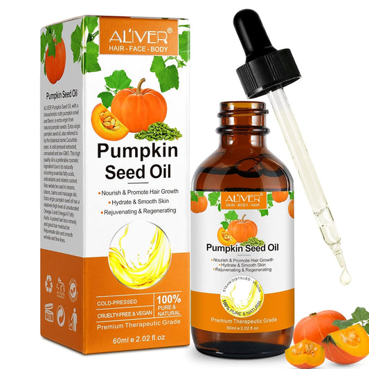 Pumpkin Seed Oil 2Fl Oz, Pure Cold Pressed Pumpkin Seed Oil for Dry Damaged Hair Growth, Moisturizing Scalp, Nourishment for All Hair Types