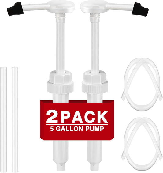 2 Pack 5 Gallon Pump Dispenser 38-400 1 Oz Dispenser Pump for Large Gallon Bucket with 50Cm Extended Tube, Cap to Avoid Dripping, Great for Shampoo, Conditioner, Bleach Liquid, Laundry, Detergent, Oil