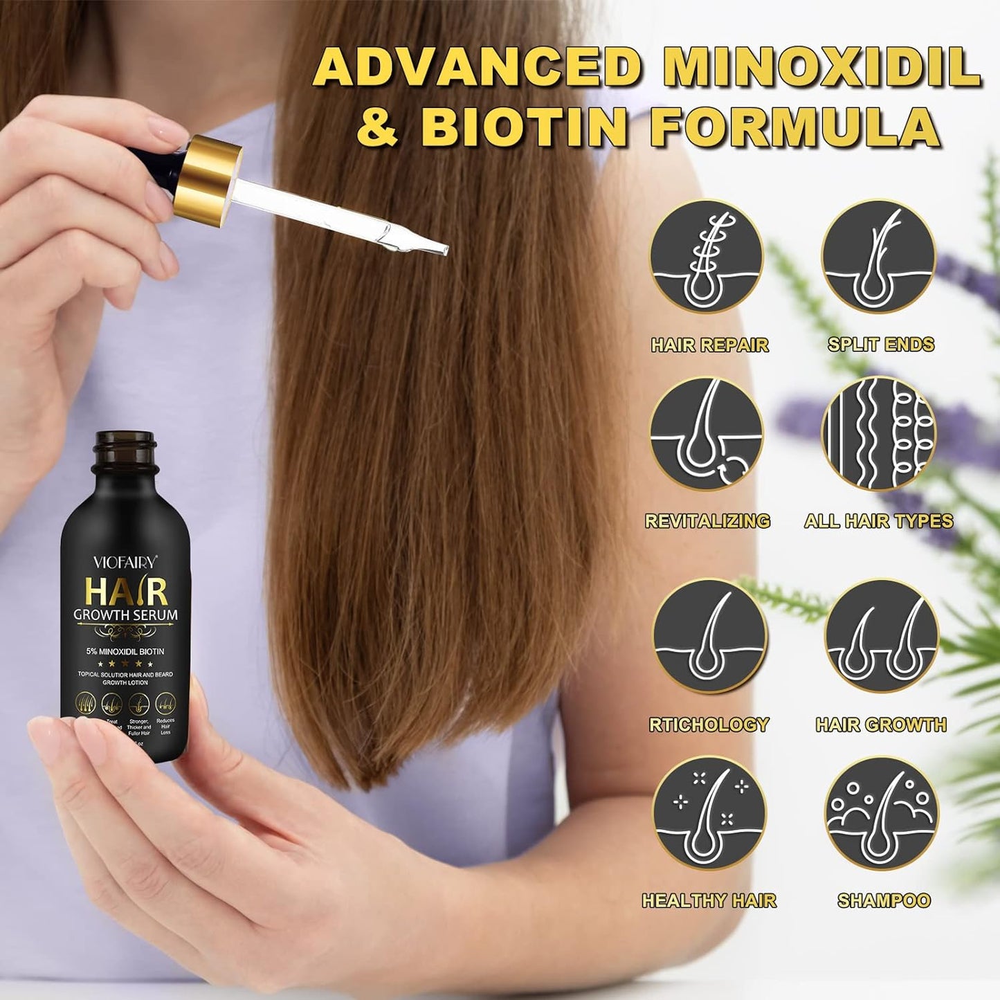 5% Minoxidil for Men and Women Hair Growth Oil, Biotin Serum, Hair Regrowth Treatment for Scalp Hair Loss, Natural, for Thicker Longer Fuller Healthier Hair 2.02 Oz