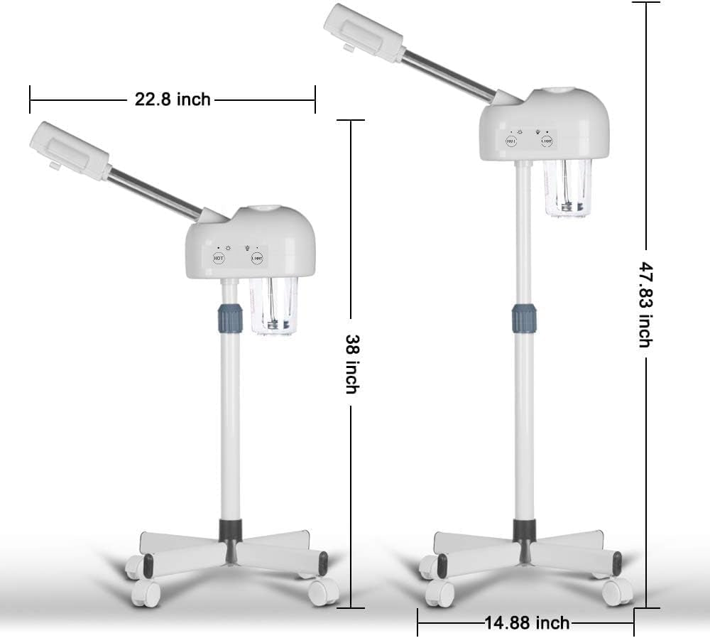 Professional Ozone Facial Steamer with Hot Mist Function, Stand Facial Steamer on Wheels, Height Adjustable & 360° Rotatable Nozzle, Use at Home & Salon SPA