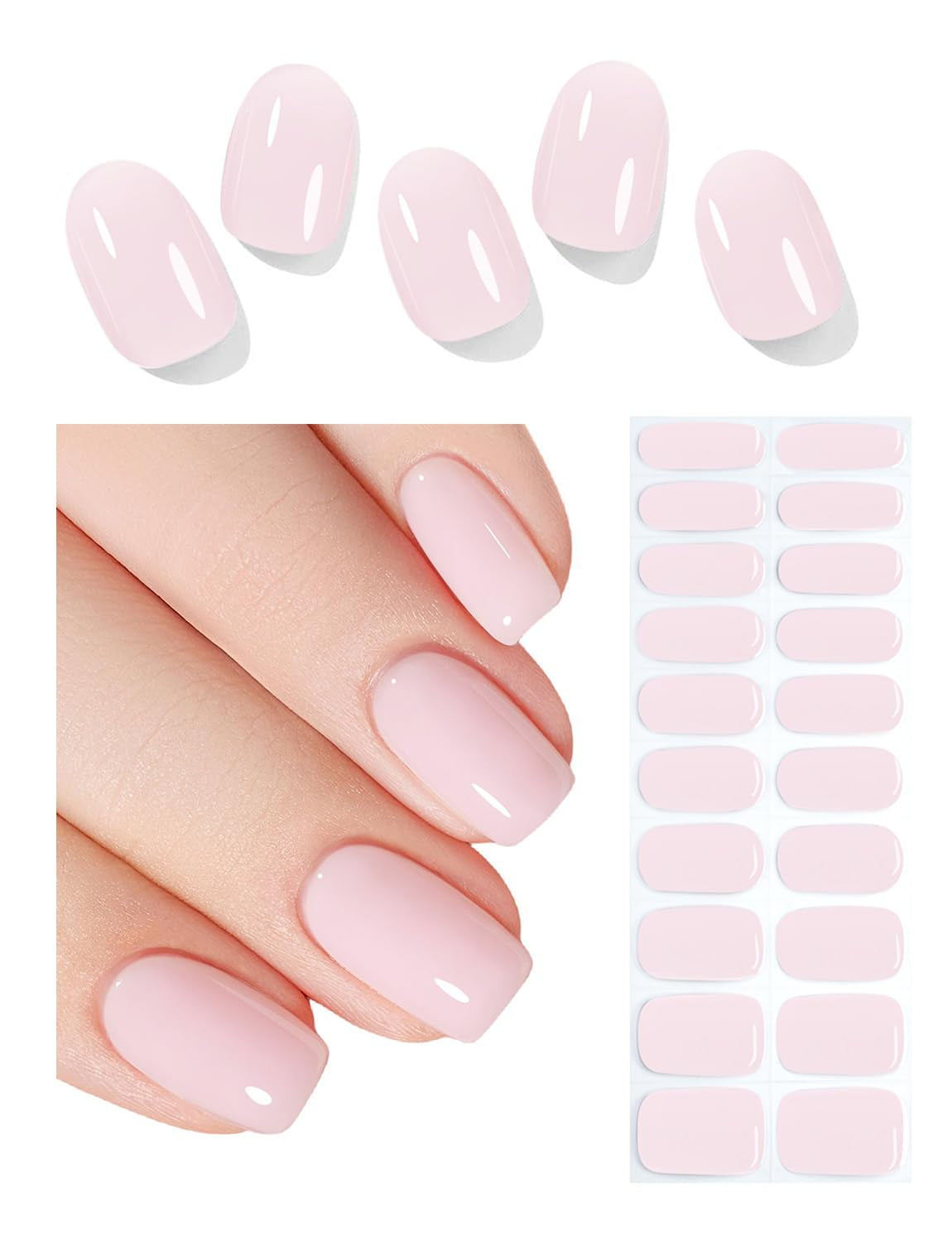 Semi Cured Gel Nail Strips, 20Pcs French Gradient Gel Nail Stickers Work with UV, Easy to Use and Remove