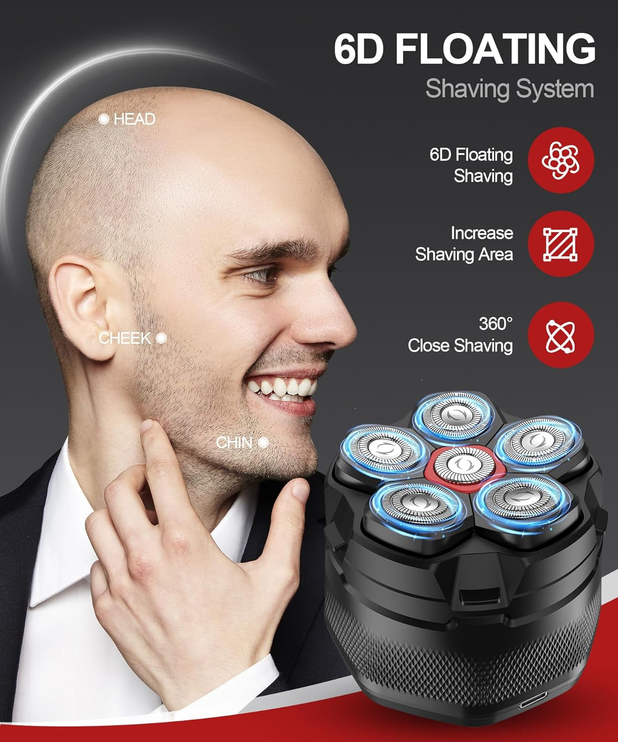 Head Shavers for Bald Men - 10000 RPM High-Speed 6D Magnetic Electric Razor for Fast Shaving, IPX8 Waterproof, Hypoallergenic Wet/Dry Shaving Razor with LED Display and Organizer