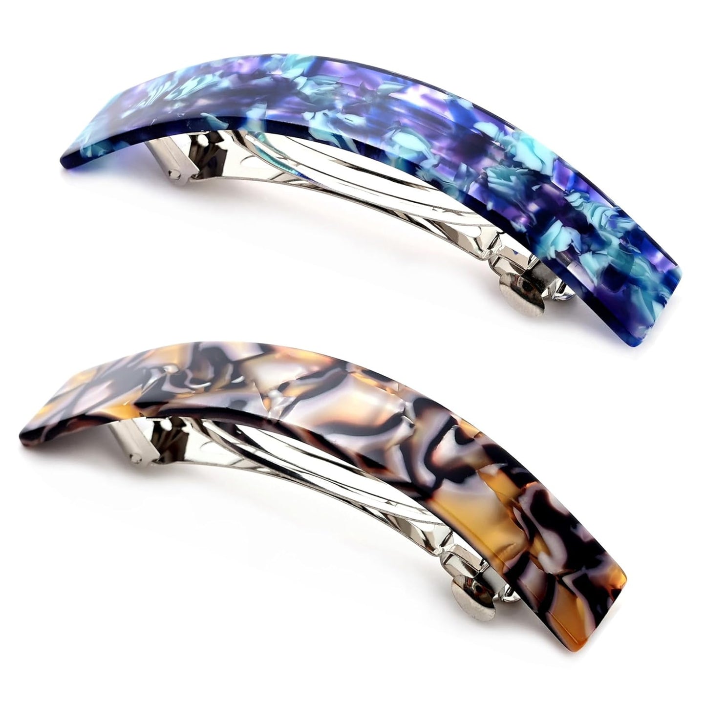 2PCS French Design Hair Barrette Tortoise Shell Celluloid Rectangle Hair Clips for Women