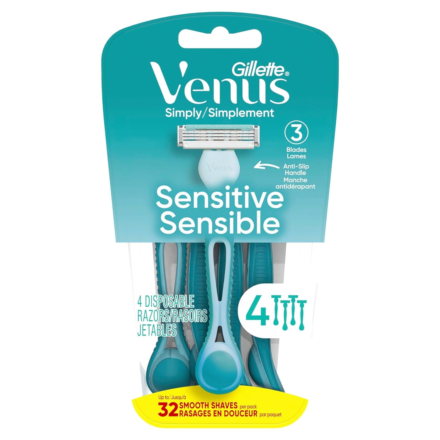 Simply 3 Sensitive Women'S Disposable Razors, Pack of 1 with 4 Razors