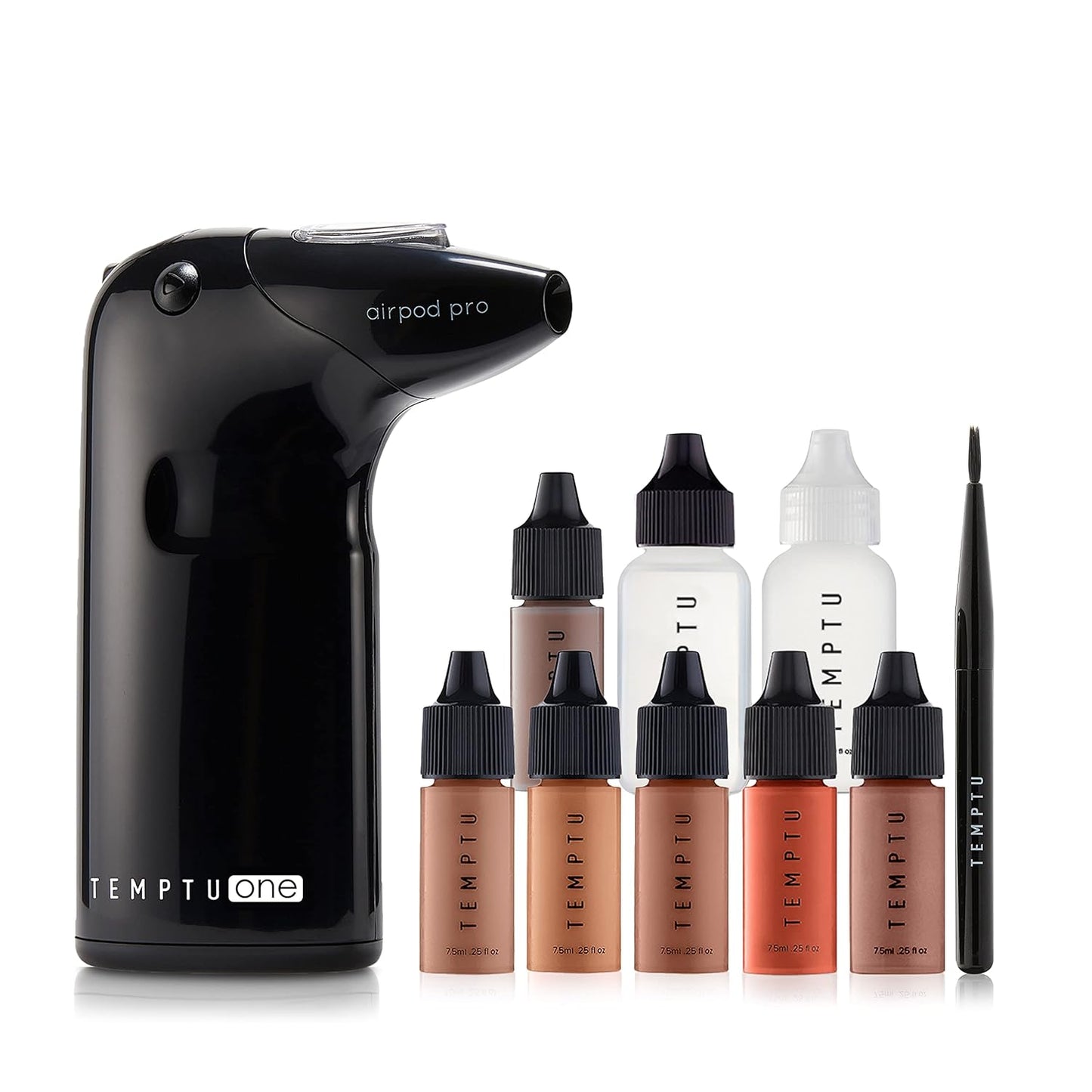 One Airbrush Make-Up Kit with Cordless Compressor, 6 Shades: 11-Piece Set, Portable Air Brush Machine & Airpod Pro, 3 Shades of Foundation, Blush, Bronzer, Instant Concealer, Perfect Complexion