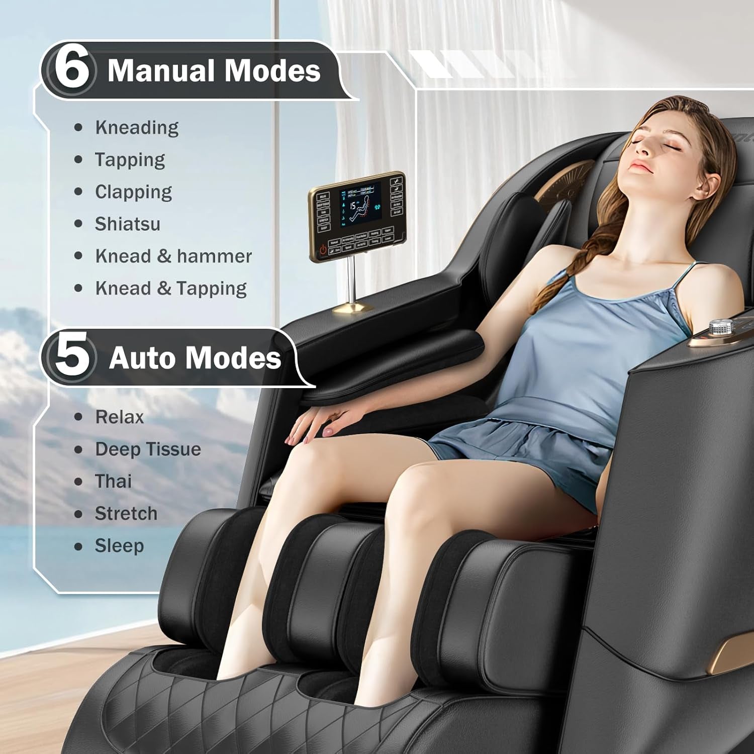 Massage Chair Full Body, Zero Gravity Sl-Track Shiatsu Massage Recliner Chair with Body Scan, Airbags, Foot Rollers, Deep Yoga Stretch, Heating (U1-Black)