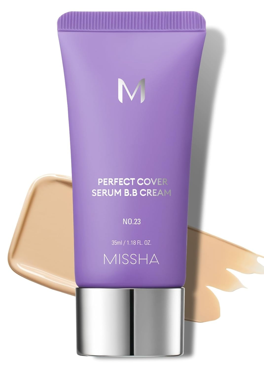 M PERFECT COVER SERUM BB CREAM No.23 Natural Beige, Skin Care Foundation Makeup, Tinted Moisturizer, Superfood Complex, Buildable Coverage, Glass Skin, Paraben Free, 1.18 Fl Oz