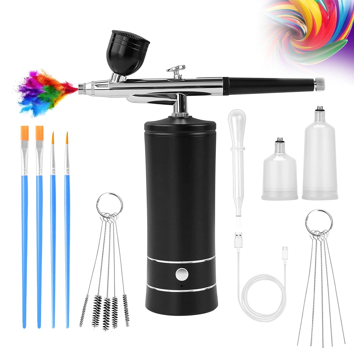 Airbrush-Kit Air Brush Kit with Airbrush Compressor Nail Charms Wireless Air Brush for Barber, Nail Art, Cake Decor, Makeup, Model Painting (Pink)