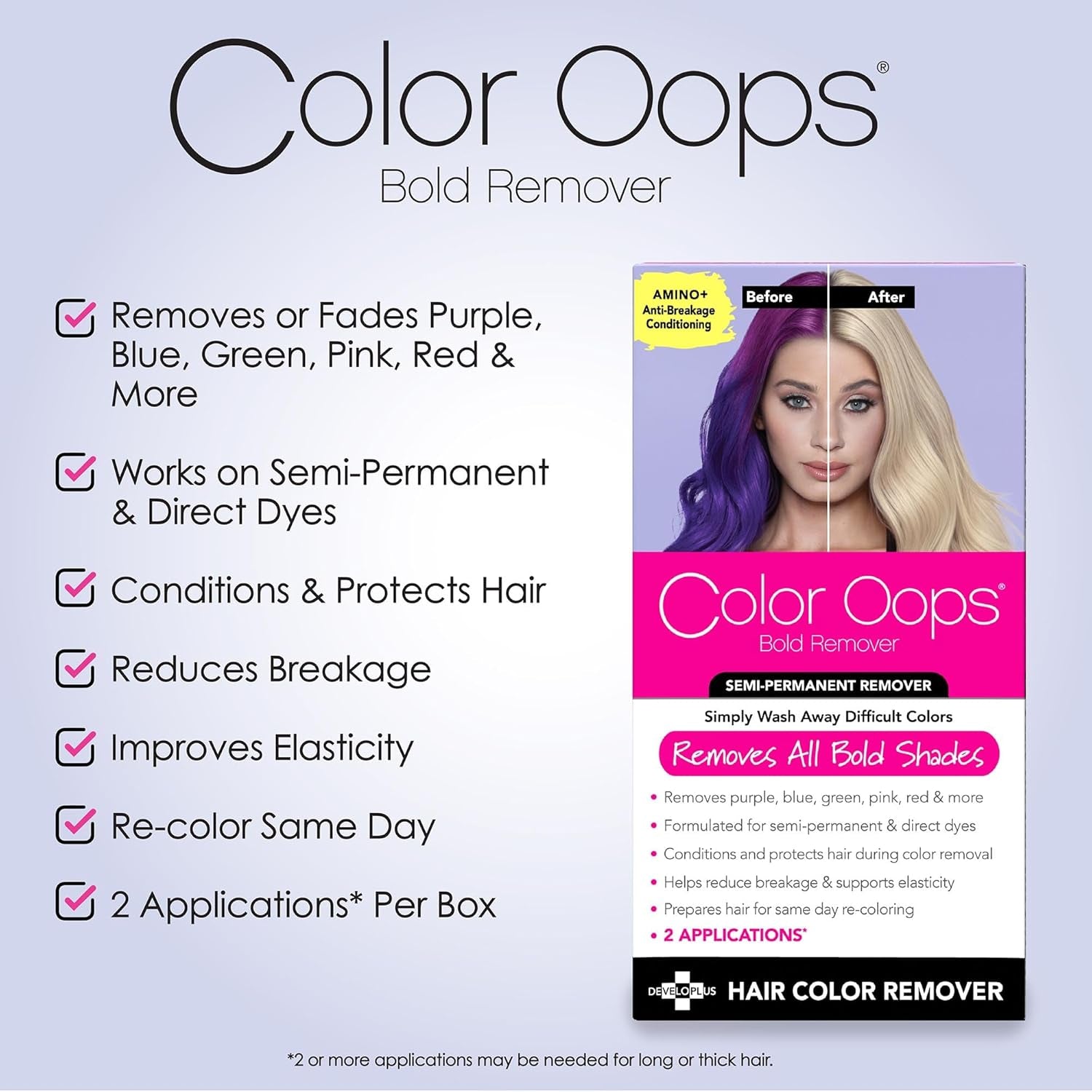 Bold Remover, 2 Applications, Hair Dye Remover Safely Removes Direct Dyes and Semi-Permanent Hair Color, Recolor the Same Day, Vegan & Cruelty Free