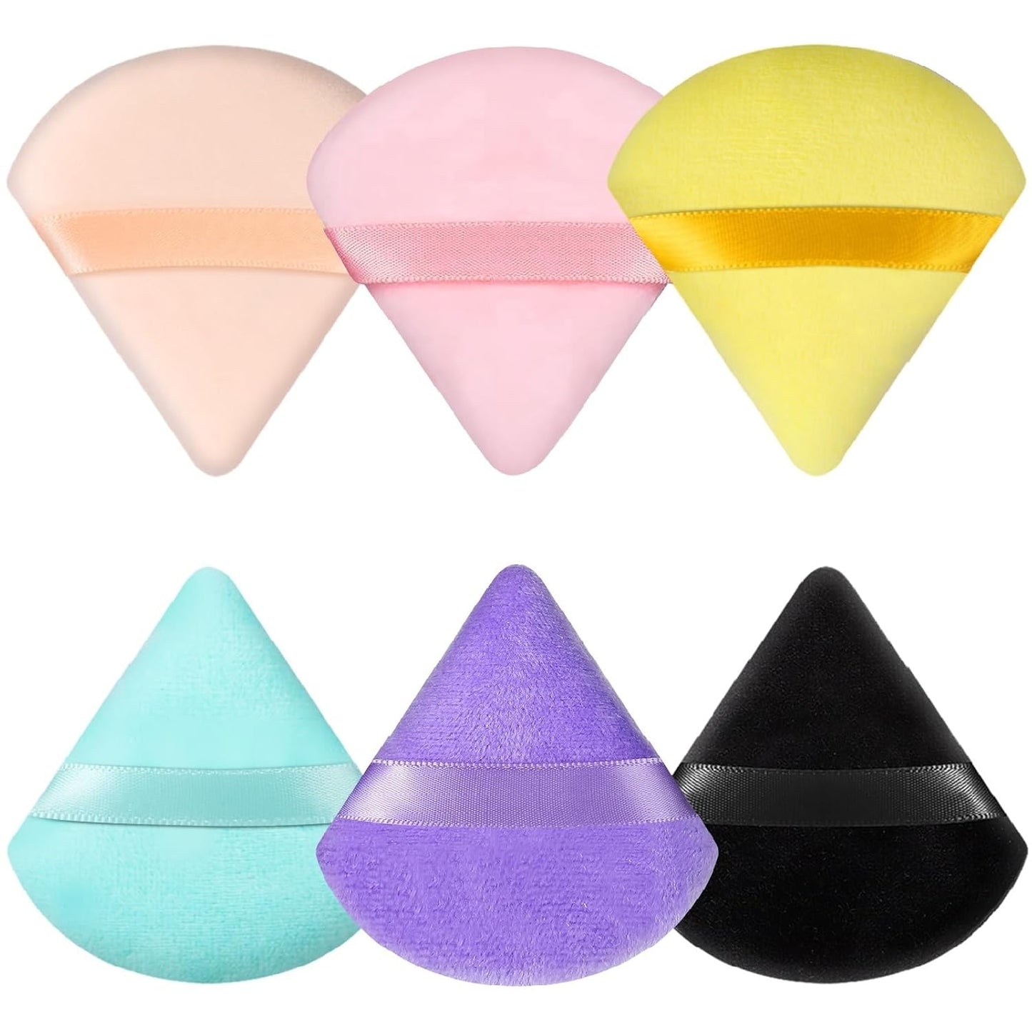 6 Pcs Powder Puff Face Soft Triangle Makeup Puff Velour Makeup Sponge Beauty Blender for Loose Powder Stocking Stuffers for Women (Black)