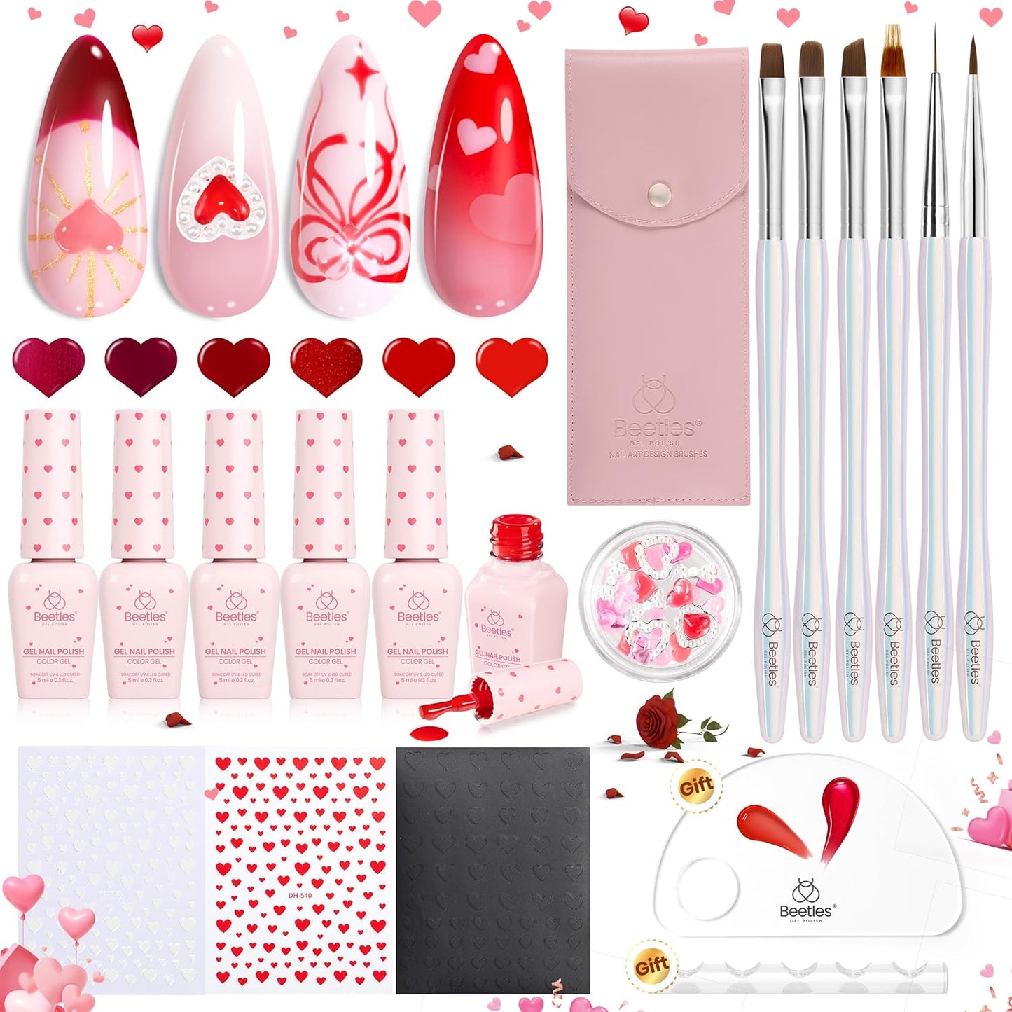 Beetles Nail Art Brushes Set Gel Polish Nail Art Design Pen Painting Tools Fingernail Brush Nail Cleaning Brush Nail Art Liner Brush and Nail Dotting Pen Salon Valentines Day Gifts for Her Women